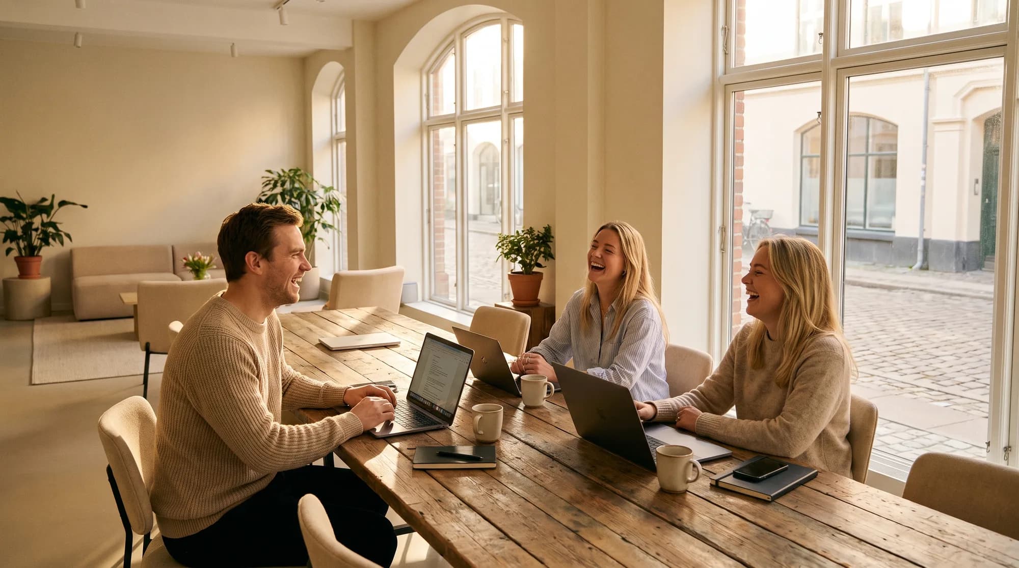A small support team working together around a laptop
